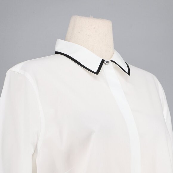 NWT CHICO'S No Iron Cotton Contrast Trim Tunic Shirt Optic White Size 3 (XL/16) - Picture 3 of 10